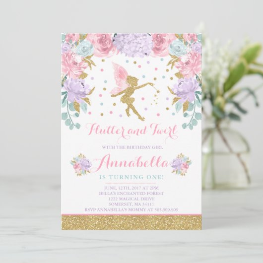 Fairy Birthday Invitation Whimsical Magie Party (Debout devant)