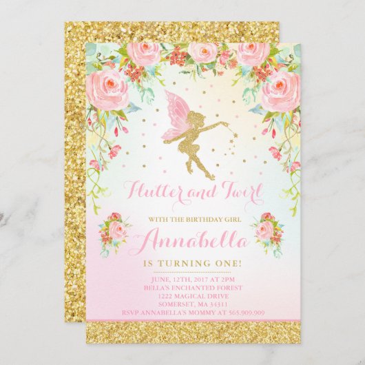 Fairy Birthday Invitation Whimsical Magie Party (Devant / Derrière)