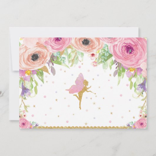 Fairy Birthday Invitations Whimsical Pink Floral Kaart (Achterkant)
