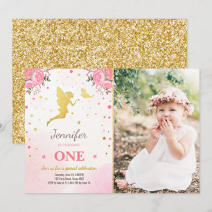 Fairy Birthday Nodig Roze Goud Magisch Whimsical u Kaart