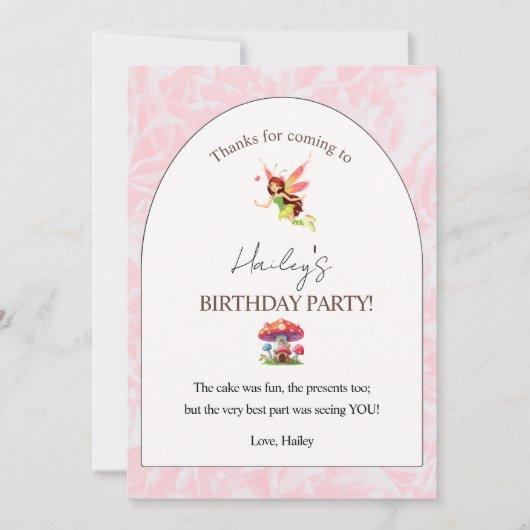 Fairy Birthday Party Carte de remerciements vertic (Devant)