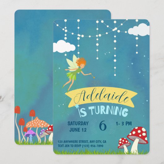 Fairy Birthday Party Invitation Kaart (Voorkant / Achterkant)
