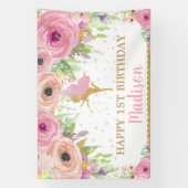 Fairy Birthday Party Pink Floral Welkomstachtergro Spandoek (Verticaal)