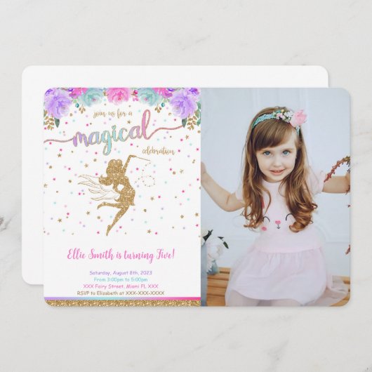 Fairy Birthday Photo Invitation (Devant / Derrière)