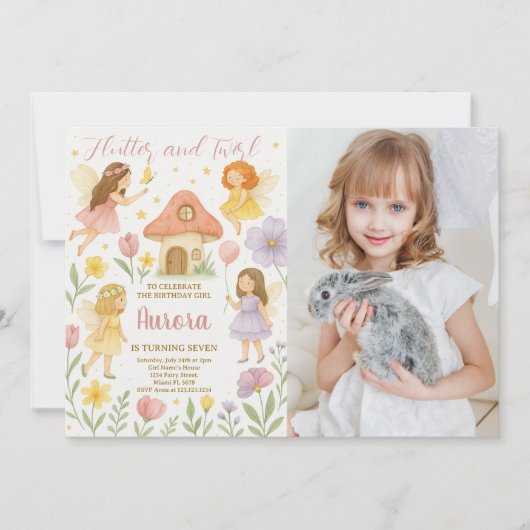 Fairy Birthday Uitnodiging met foto (Voorkant)