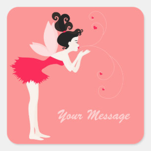 Fairy blazen hart kussen vierkante sticker