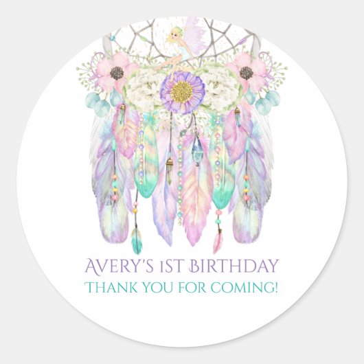 Fairy Boho Dream Catcher Pastels Feathers Ronde Sticker (Voorkant)