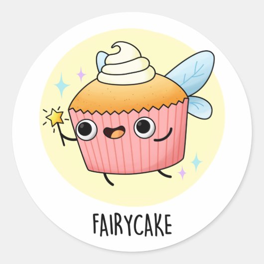 Fairy Cake Funny Cupcake Pun Ronde Sticker (Voorkant)