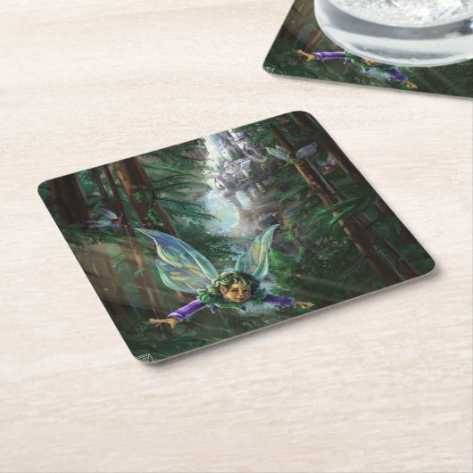 Fairy Castle Forest Vierkante Kartonnen Onderzetter (Schuin)