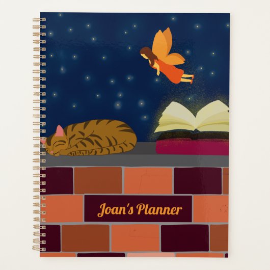 Fairy Cat & Glowing Book – Magische Bookish Brick Planner (Voorkant)