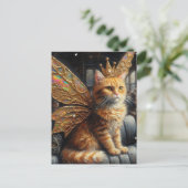 Fairy Cat Zit in een Train Briefkaart (Staand voorkant)