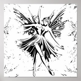 Fairy Dance zwart-wit tekening Poster