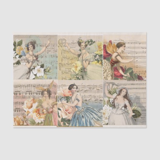 Fairy Dancer Collage Bladmuziek Decoupage Weefsel Tissuepapier (Voorkant)