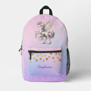 Fairy Eenhoorn Pastel Paarse Roze Glitter Gold Sta Bedrukte Rugzak