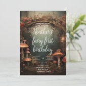 Fairy eerste betoverde paddenstoel bos verjaardag kaart (Staand voorkant)