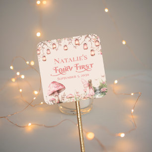 Fairy Eerste Thema Meisje's 1e Verjaardag Party Cu Vierkante Sticker