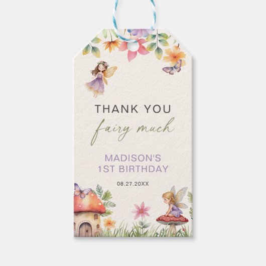 Fairy eerste verjaardag betoverde bos dank u cadeaulabel (Voorkant)