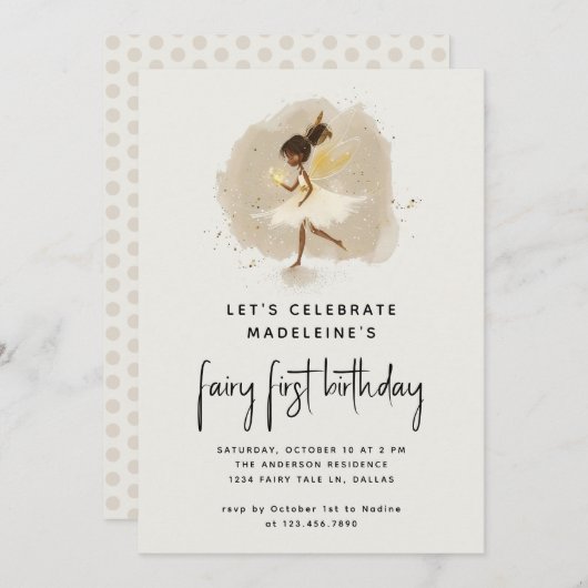 Fairy Eerste Verjaardag Moderne Pixie Elf 1e Verja Kaart (Voorkant / Achterkant)