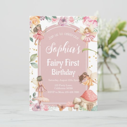 Fairy Eerste Verjaardag Uitnodiging Fairy Uitnodig (Staand voorkant)