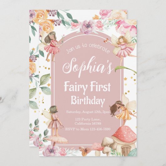 Fairy Eerste Verjaardag Uitnodiging Fairy Uitnodig (Voorkant / Achterkant)