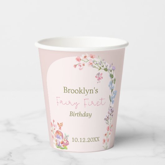Fairy Eerste Verjaardag Whimsical Mushroom Papier  Papieren Bekers (Voorkant)