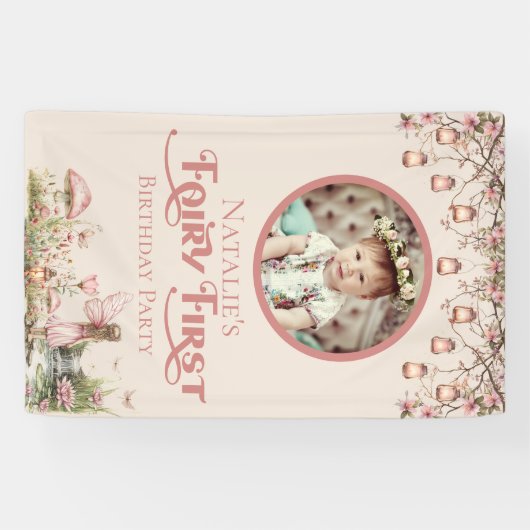 Fairy eerste verjaardagsfeestje gepersonaliseerd v spandoek (Horizontaal)