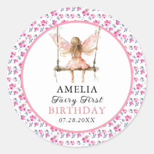 Fairy Eerste Waterverf Bloemen Meisjes 1e Verjaard Ronde Sticker