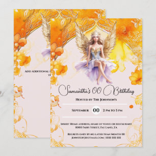 Fairy elegante meisjes oranje verjaardagsfeestje kaart
