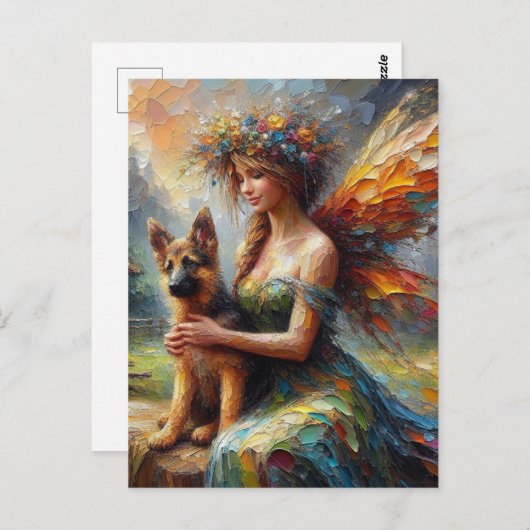 Fairy en Duitse herder puppy Briefkaart (Voorkant / Achterkant)