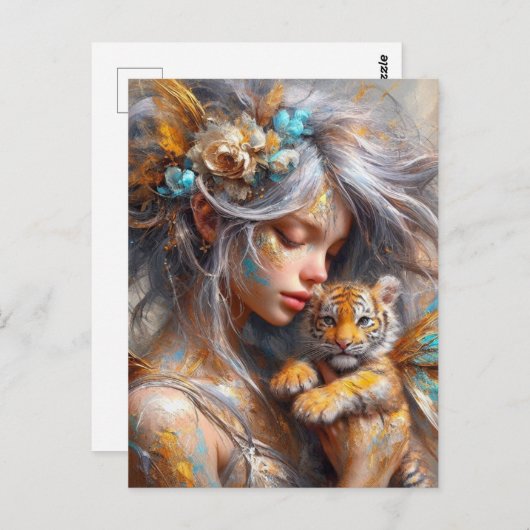 Fairy en haar Baby Tiger Fairy Briefkaart (Voorkant / Achterkant)