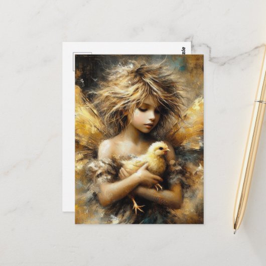 Fairy en haar Buff Chick Briefkaart (Voorkant / Achterkant in situ)