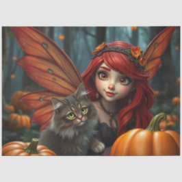 Fairy en haar kat, Halloween. Tissuepapier