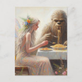 Fairy en Sasquatch eten spaghetti Briefkaart (Voorkant)
