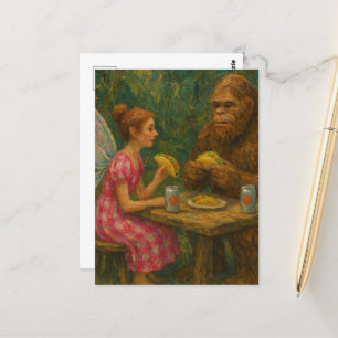 Fairy en Sasquatch eten taco's Briefkaart