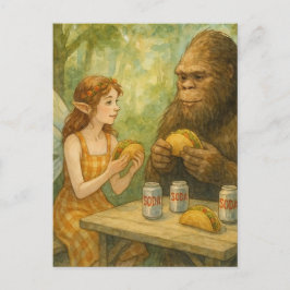 Fairy en Sasquatch eten taco's Briefkaart