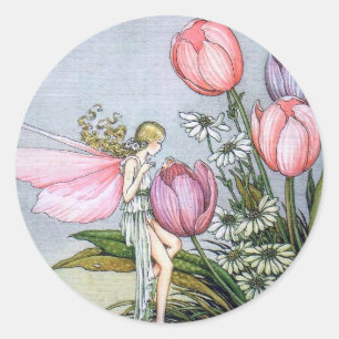 Fairy en Tulpen Ronde Stickers