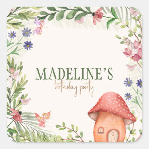 Fairy Enchanted Forest Mushroom Greenery Floral Vierkante Sticker