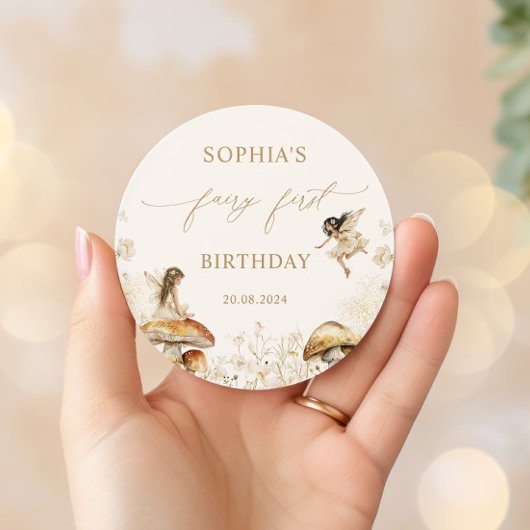 Fairy First Birthday Boho Ronde Sticker