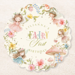 Fairy First Birthday Colorful Bright Wildflower Kartonnen Onderzetters