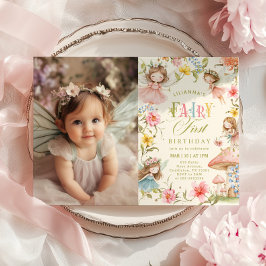 Fairy First Birthday Colorful Enchanted Photo Kaart