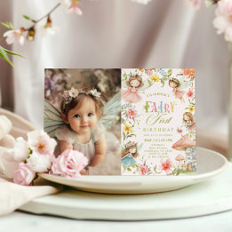Fairy First Birthday Colorful Enchanted Photo Kaart
