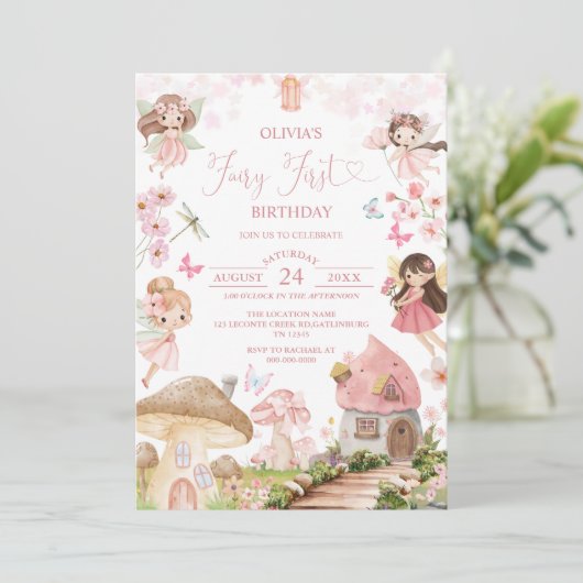 Fairy First Birthday Enchanted forest Invitation (Debout devant)