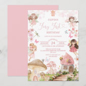 Fairy First Birthday Enchanted forest Invitation (Devant / Derrière)