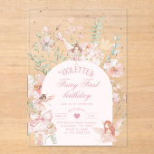 Fairy First Birthday Enchanted garden Whimsical Acryl Uitnodigingen (Voorkant)