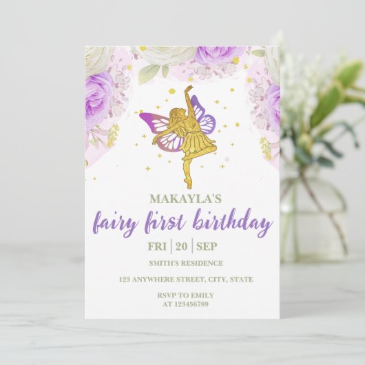 Fairy First Birthday Flowers Waterverf Mushroom Kaart (Staand voorkant)