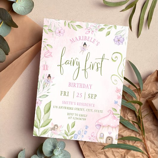 Fairy First Birthday Forest Waterverf paddenstoel Kaart