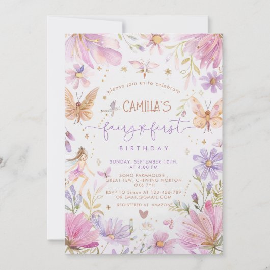 Fairy First Birthday Girl Invitation (Devant)