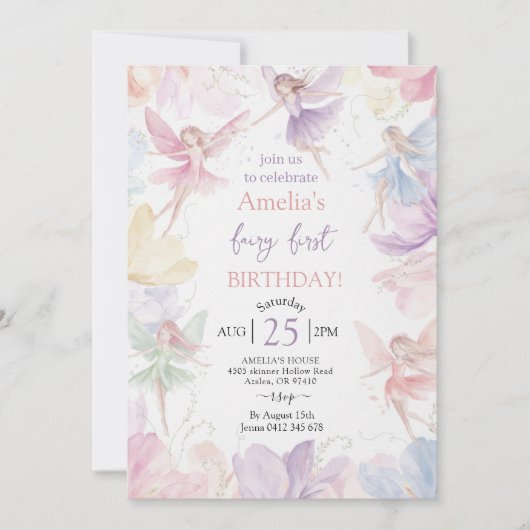 Fairy First Birthday Invitation (Devant)