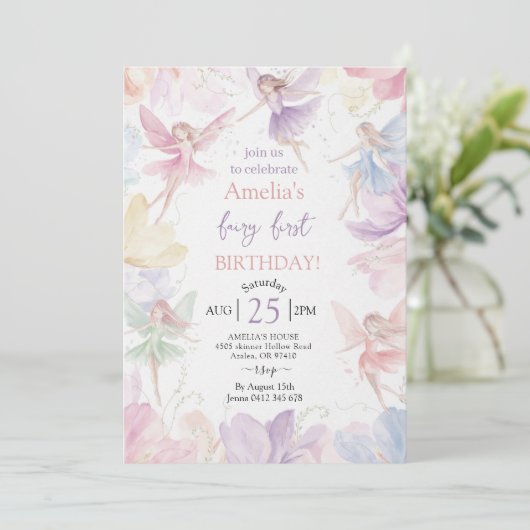 Fairy First Birthday Invitation (Debout devant)
