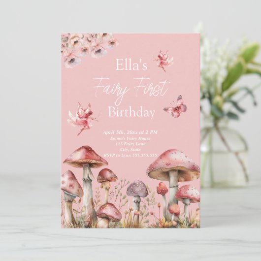 Fairy First Birthday Invitation (Debout devant)